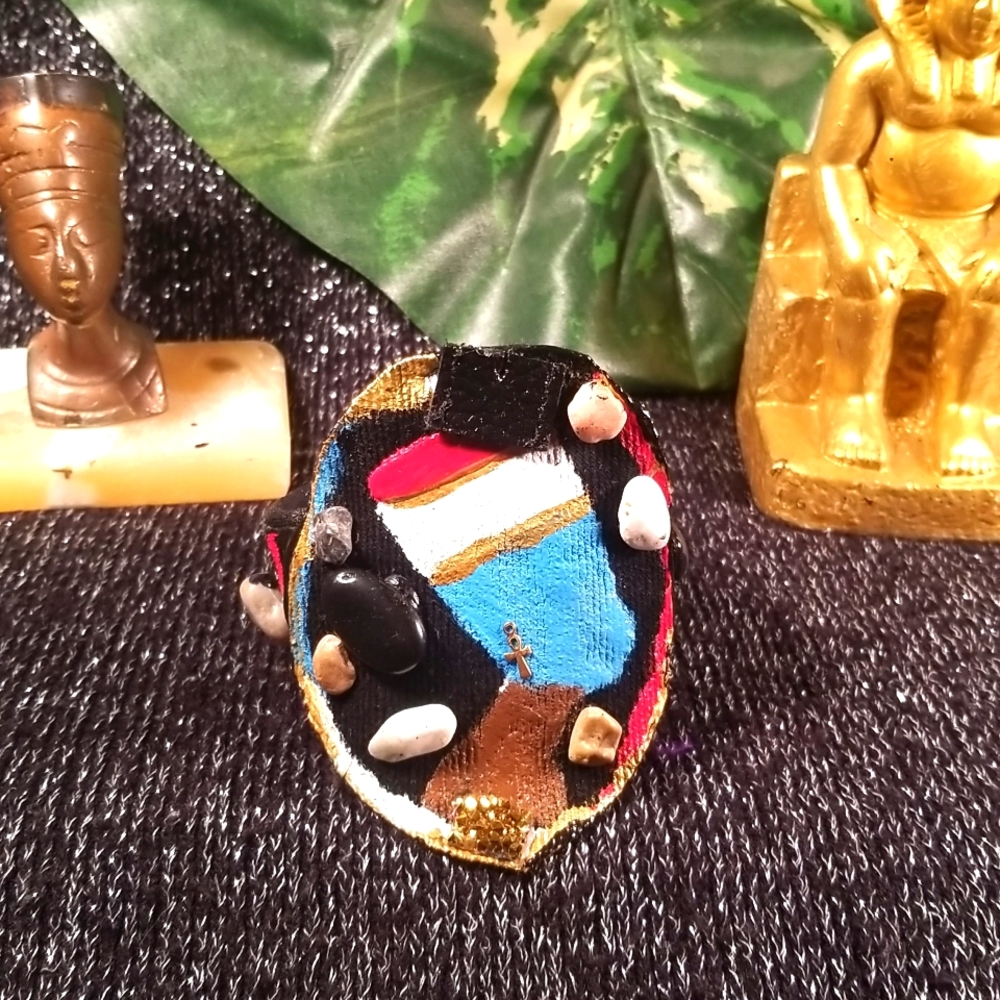 Queen nefertiti black denim fabric cuff bracelet